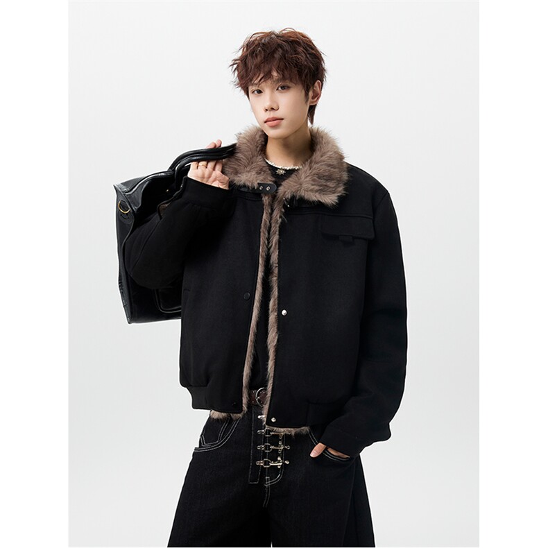 MFDD003-特P113美式麂皮绒毛领短款棉服男加绒棉衣加厚外套,男装棉衣,星座712A-1