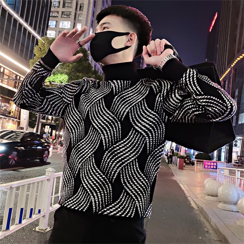 LV90/特P88控118冬季社会小伙潮牌高领菱形针织衫毛衣男士黑首1,男装针织衫/毛衣,星座305B