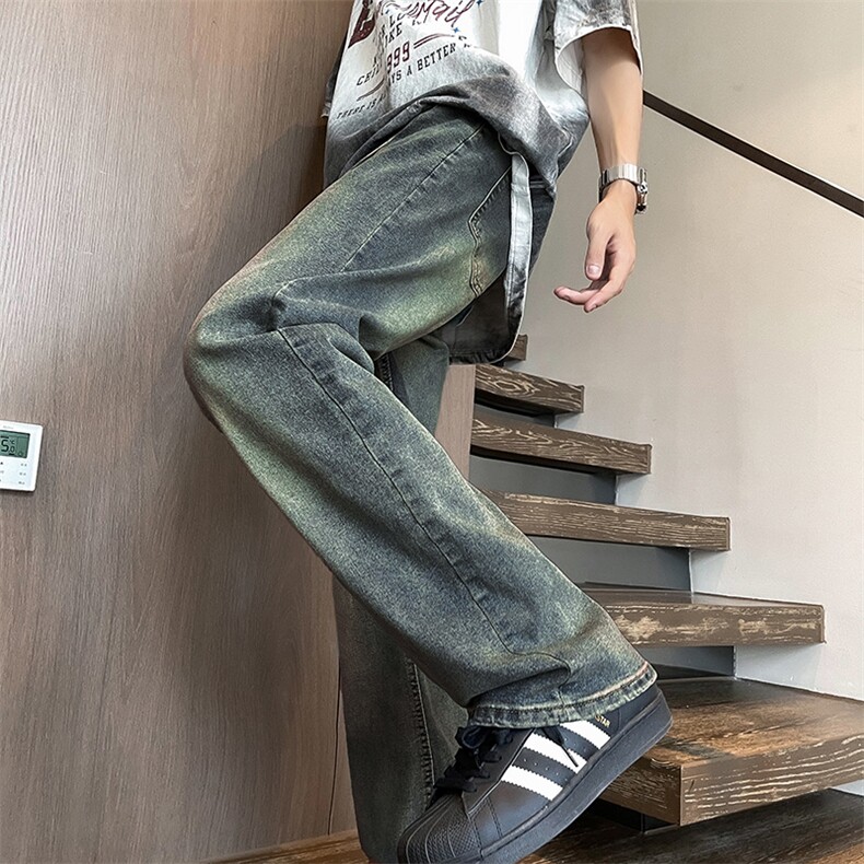 裤子复古美式高街牛仔裤修身直筒水洗做旧男生长裤N7272-P43,男装牛仔裤,星座308B-2