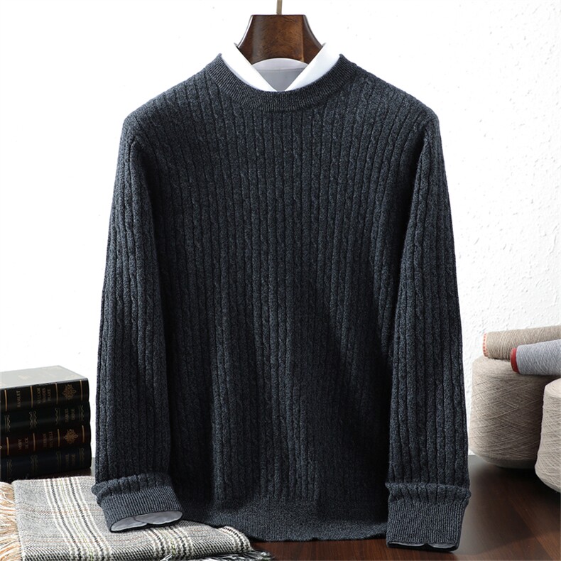 2025年秋季长袖花纱男圆领麻花，男装羊绒套衫，暖思纯羊绒
