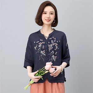 纯苎麻女夏季2025新款轻奢高级感洋气减龄妈妈夏装休闲图片
