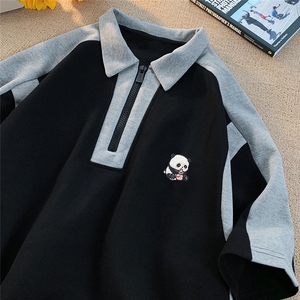 白底 新款夏季半拉链刺绣翻领百搭潮流时尚短袖T恤D6325P50控68图片