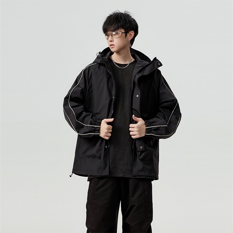 B225-A9919-P96-X128-户外春秋连帽反光条夹克冲锋衣外套-现货，男装夹克，电商B225