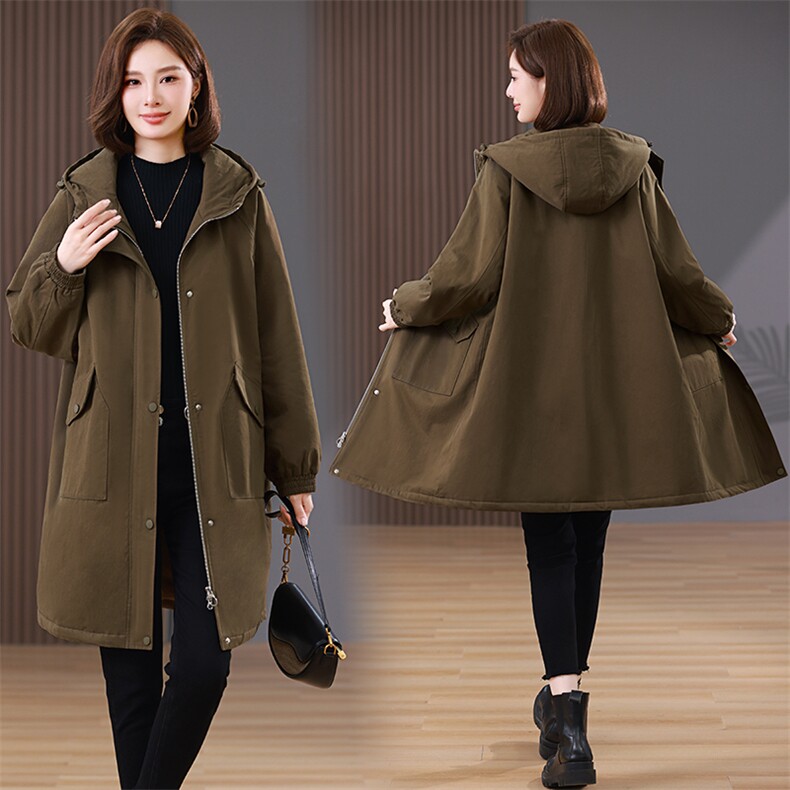 时尚宽松显瘦长款派克服女冬季新款加厚保暖外套大码女装棉服，女装派克服，韩派