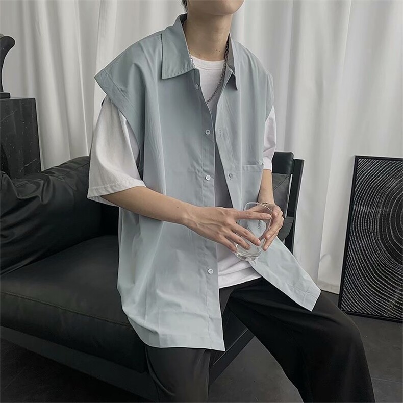 21夏季潮流无袖衬衫男宽松韩版日系潮牌马甲休闲学生背心C77-p28,男装背心/马甲,星座1008
