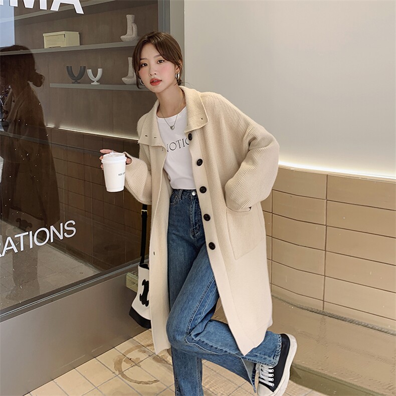 时尚宽松中长款毛衣外套女春秋冬2025新款爆款慵懒风高领针织开衫图片