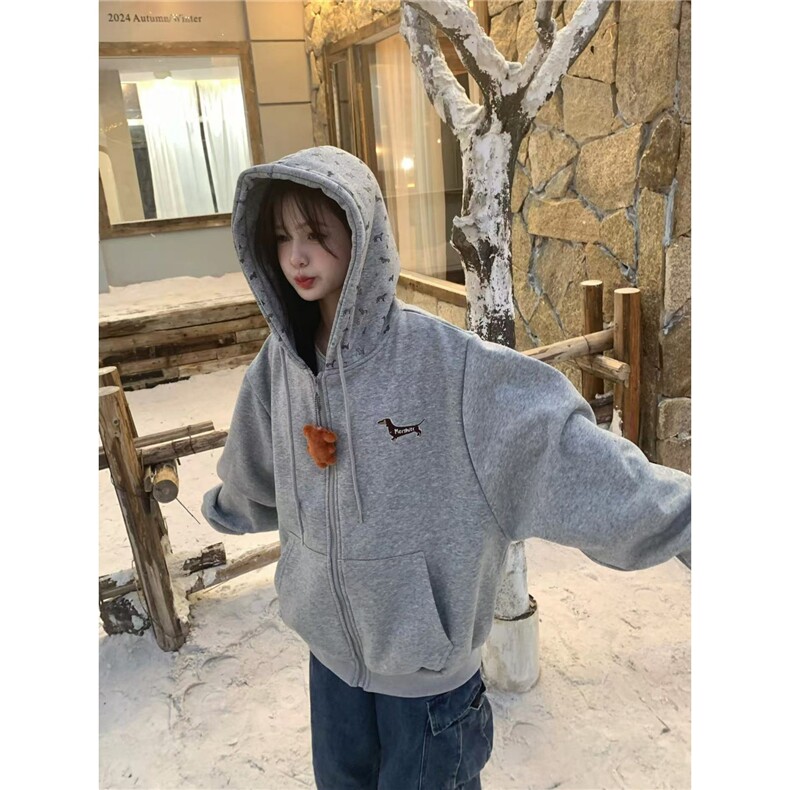 美式复古连帽卫衣女春秋新款宽松oversize学院风休闲百搭上衣外套，女装短外套，星座516A