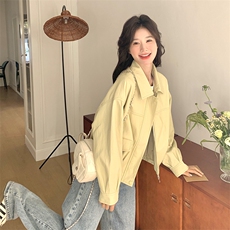 独特超好看浅黄色短款翻领pu皮衣外套女春秋2025新款绝美休闲夹克，女装短外套，2C269