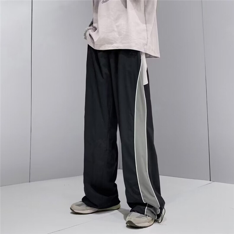 美式hiphop拼接条纹运动裤男女潮牌高街直筒工装裤阔腿宽松休闲裤,男装休闲裤,星座1013