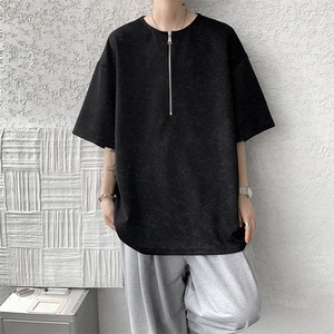 现货 T10131-特p32 控58 青少年学生痞帅扎染复古半拉链T恤衫图片