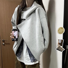 抖音得物品质26春装美式重磅结构斜拉链高领连帽卫衣开衫外套W61，女装短外套，电商A486