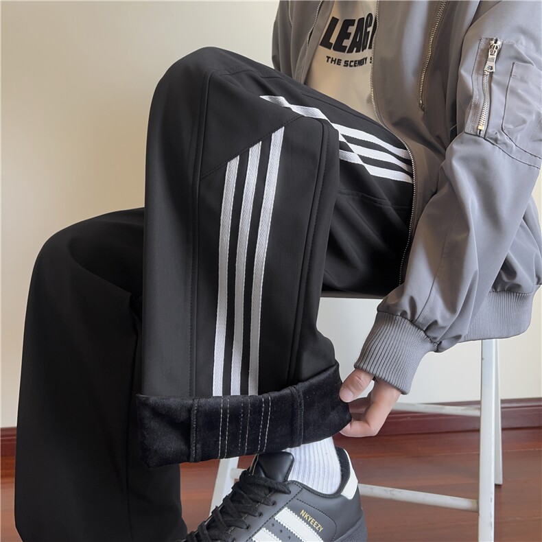 抖音品质冬季加绒条纹设计宽松冲锋裤B315-K24315JR-特p40控78,男装休闲裤,电商B315