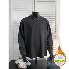 抖音得物高品质400克重磅加绒加厚德绒保暖长袖T恤纯色打底针织衫，男装T恤，电商A486-1