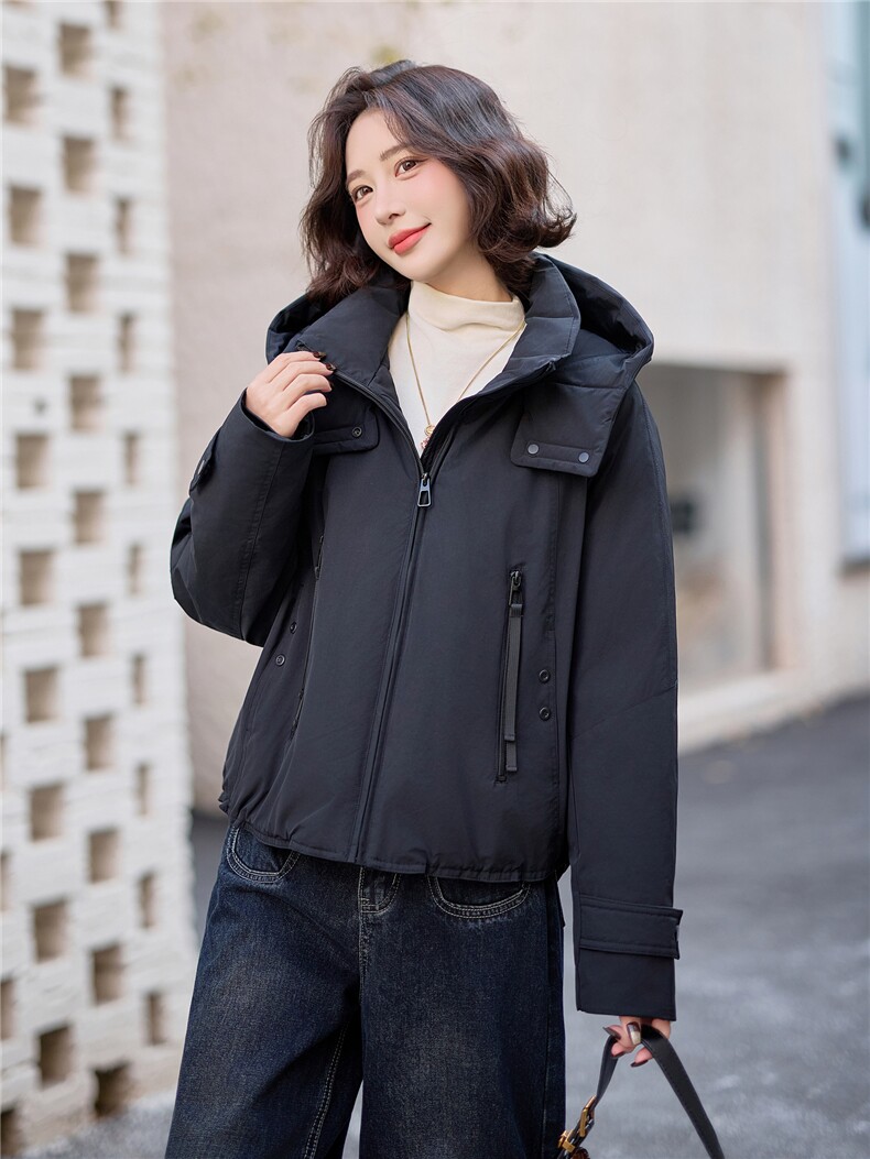 爆《2025冬季新款连帽90白鸭绒羽绒服休闲防风保暖派克服加厚外套,女装羽绒服,欧米莱