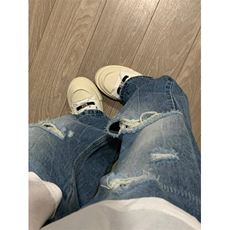 破洞牛仔裤男夏季薄美式高街vibe裤子穿搭直筒微喇裤LB00288-P50，男装牛仔裤，星座1008