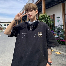 量大优供抖音视频支持得物配合二开美式满天星亮片短袖T恤MTX353，男装T恤，电商A486
