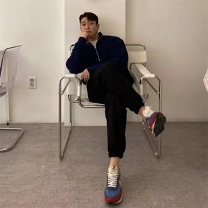 美式半拉链中高领针织衫男高级感宽松毛衣纯色百搭保暖套头衫图片