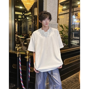 8XL-M 特大码短袖男假两件五分袖高品质空气层宽松上衣DX321P35图片