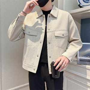 现货2025秋季社会小伙男明线工装斜纹夹克外套JK31P108控148,30岁穿着搭配男卡其色图片