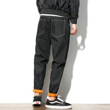 2019冬季新白墙风男日系线条加绒刺绣纯色牛仔裤大码K0981-P60，男装牛仔裤，电商A001