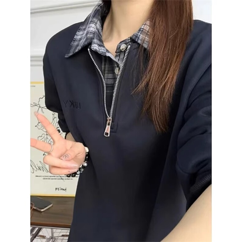 网图现货足半拉链衬衫领假两件polo衫卫衣男长袖T恤W19特P42，男装T恤，星座205-3