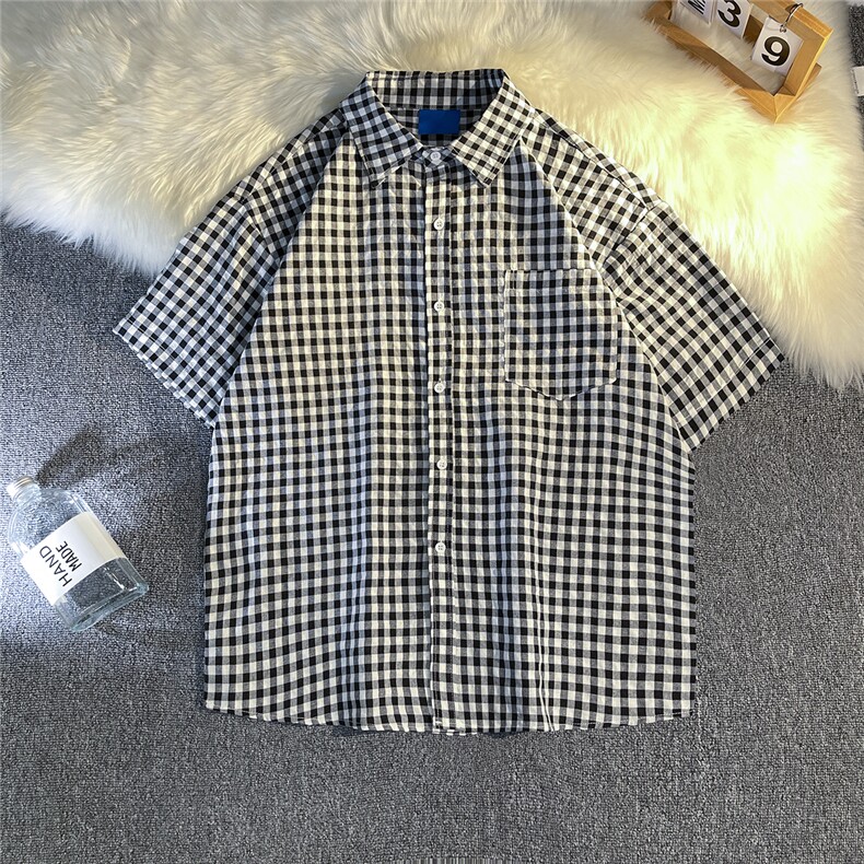 B413-1-CS332格子衬衫男口短袖夏季薄款休闲衬衣帅气潮流寸衫控69,男装衬衫,电商B413-1