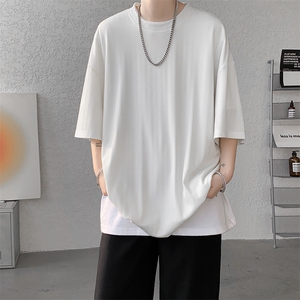 8XL-M 重磅！特大码港风短袖T恤男士半袖男五分袖体恤衫DX306P40图片