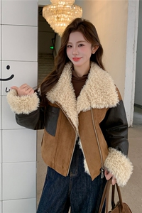 主推现货 2025冬季皮袖短款拼接90%羽绒服C022-9162-P295-K438图片