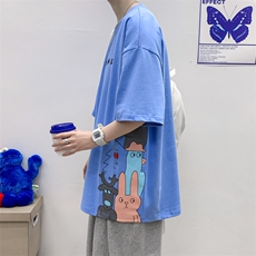 夏装纯棉T恤短袖2023男女学生潮牌印花圆领半袖1600-P38控价58，男装T恤，电商A441-1