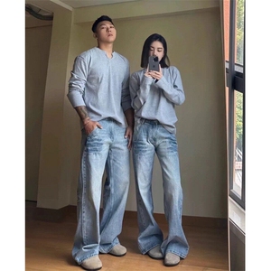 小众设计水洗牛仔裤男款美式潮流休闲百搭宽松直筒长裤L8199-P48图片