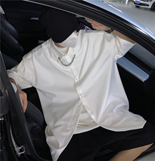 港风大码短袖纯色衬衫青年男生ins宽松情侣衫B299-X5275-P45限65，男装T恤，电商A061-1