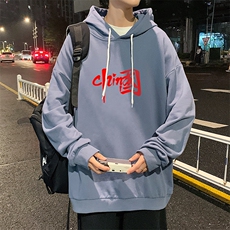 WY2199-P35加绒款-P40纯棉连帽卫衣男大码运动帽衫宽松薄外套男，男装卫衣，电商A040