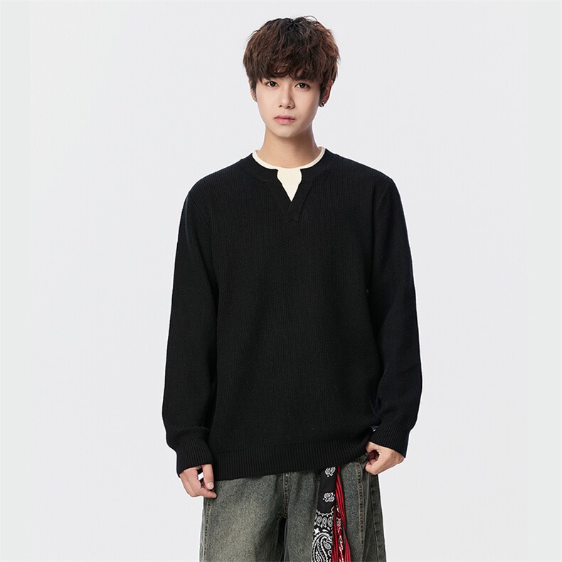 毛衣男秋冬男士休闲圆领假两件时尚针织衫毛衣打底衫-M368-P50图片