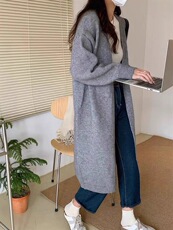 秋冬新款中长款针织开衫女过膝外搭韩版慵懒风羊毛毛衣厚外套，女装羊毛衫，思途羊绒