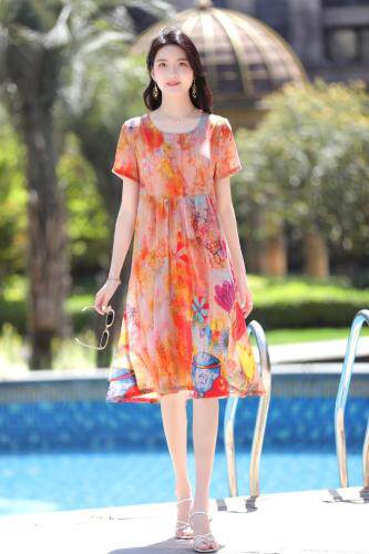 现货真丝绉连衣裙，女装连衣裙，欧雅斯丹·尔