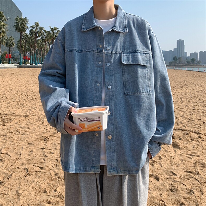 牛仔复古工装夹克上衣男bf春季宽松潮牌翻领韩版外套W2814-P55,男装夹克,星座512-2