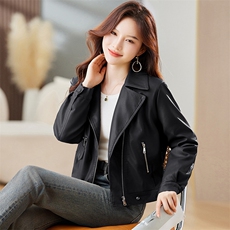 欧货皮衣外套女西装领机车服女士2023秋季新款pu皮夹克短款上衣潮，女装棉衣/棉服，江南女神