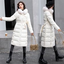 2021年冬季新款收腰显瘦立领大毛领中长款羽绒服图片