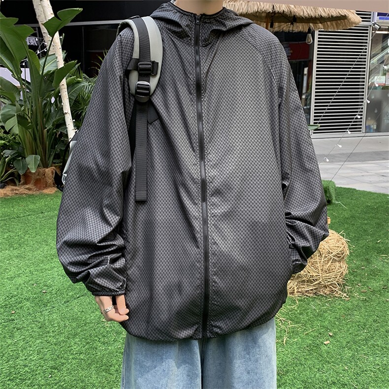 防晒衣男韩版潮流连帽小细格连帽帅2026夏季新款ins外套W4795-P35,男装防晒衣,星座412