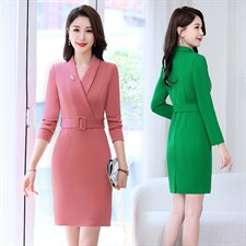 2022秋新款时尚修身显瘦V领包臀连衣裙，女装连衣裙，贝蕾酷儿