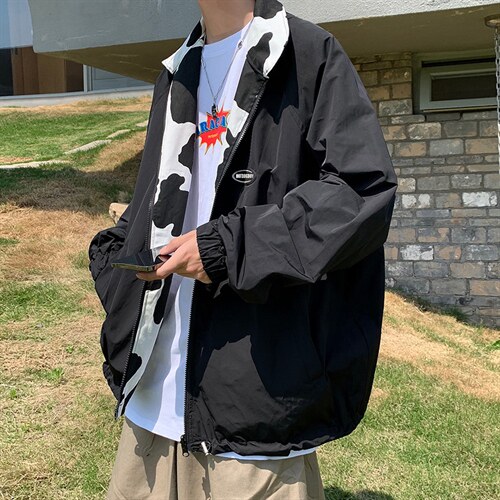 两面穿外套男春秋季韩版潮流休闲印花夹克宽松运动上衣JK061-p65，男装夹克，星座1008-1