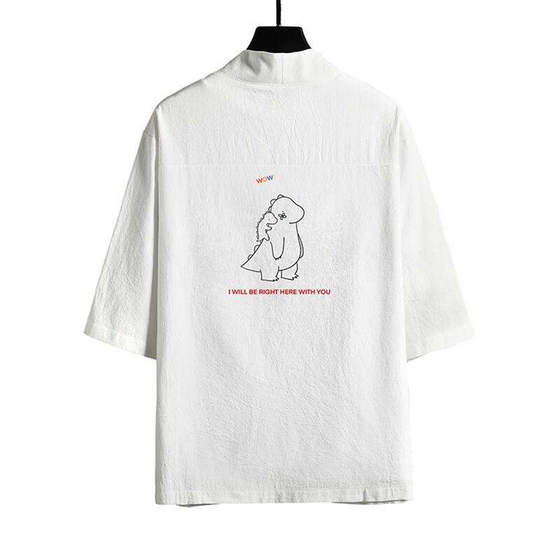 HF59140-P40风汉服男开衫外套七分袖道袍网格挂拍,男装民族服装,电商A040A