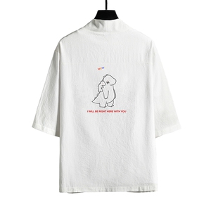 HF59140-P40风汉服男开衫外套七分袖道袍 网格挂拍图片