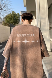 图案已注册夏季重磅美式高街短袖T恤男潮宽松水洗打底衫S023/P35图片