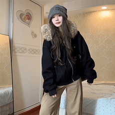 现货重磅boxy短款棉衣座山雕大毛毛领男女棉服水洗工装厚外套，男装棉衣，电商A486-1