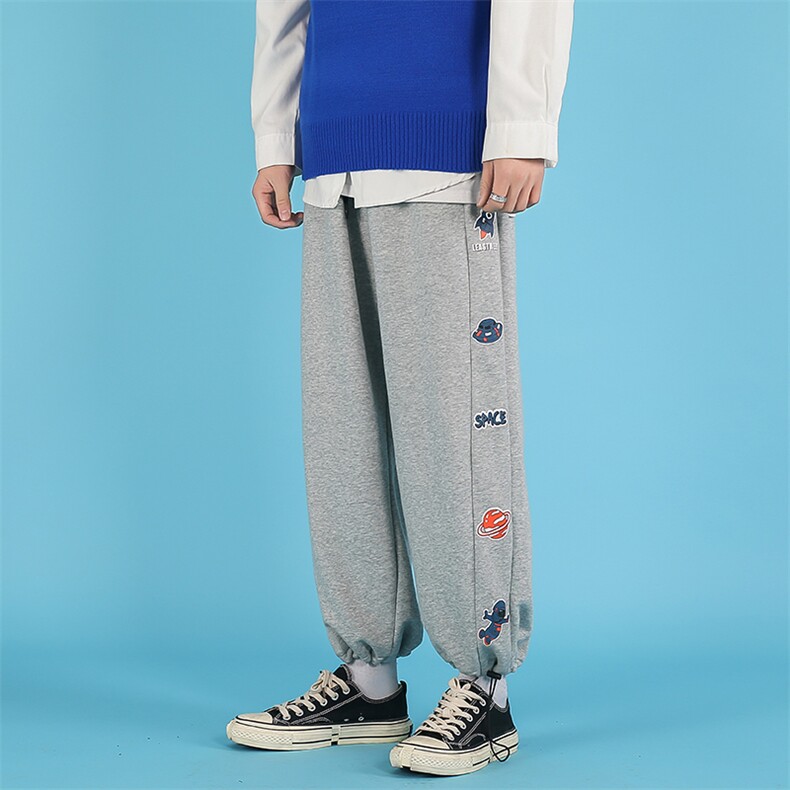 港风21秋季休闲百搭宽松潮流嘻哈束脚九分卫裤男A300-K2575-P40,男装休闲裤,天晨
