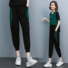 2023夏季新款简约气质时尚拼色舒适休闲裤，女装休闲裤，江忆布依