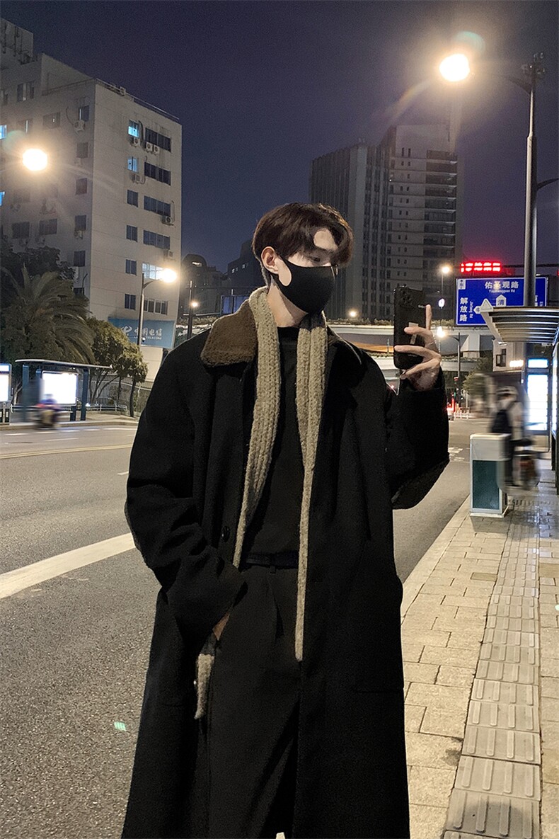 517A-8-Y63-P135现货韩系中长款羊羔毛翻领毛呢大衣风衣外套,男装风衣,星座517A-8（原B282）