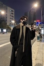517A-8-Y63-P135现货韩系中长款羊羔毛翻领毛呢大衣风衣外套，男装风衣，星座517A-8（原B282）