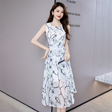 无袖背心裙女夏2024新款气质厅里厅气新中式国风清冷感水墨连衣裙，女装连衣裙，卡杰菲
